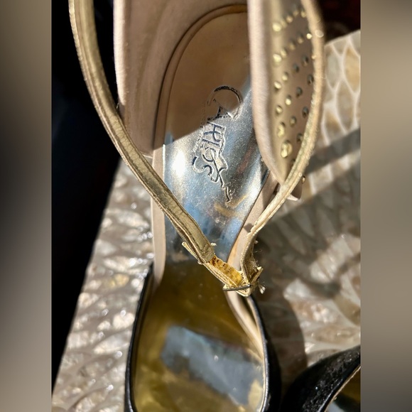 Carlos Santana Gaia Black and Gold Shimmer Studded Heels - Picture 4 of 8